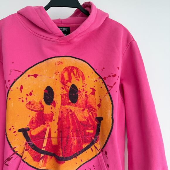 PeaceInWar Fall 24 Hoodie Size Small Pink Bleed Smiley Sweatshirt Streetwear - Picture 4 of 10
